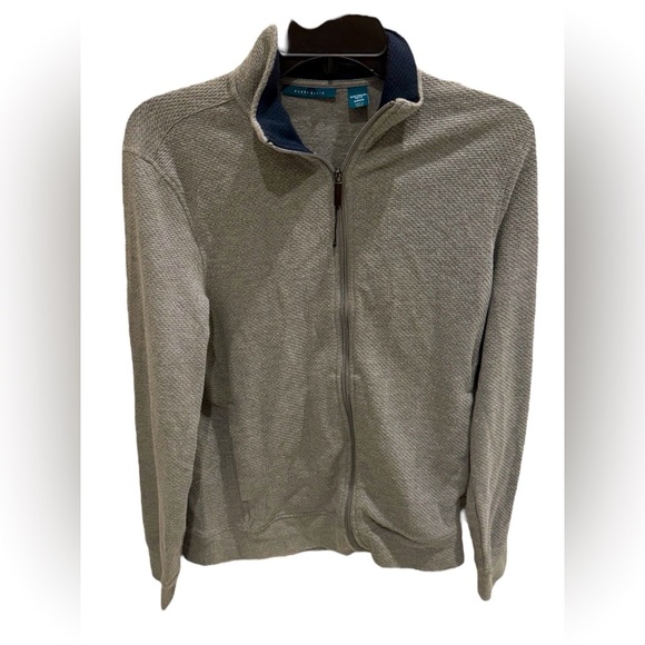 Perry Ellis Grayish Cotton Poly Fleece Zippered SWEATER Small - Picture 1 of 3